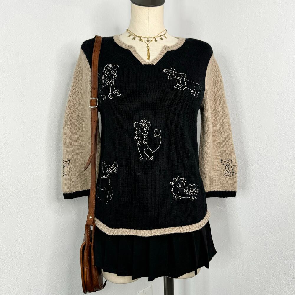 Vintage Y2K Christopher & Banks Novelty Dog Graphic Sweater Poodle Size Medium